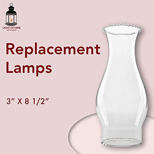 Light Of Mine | 3" X 8 1/2" Oil Lamp Globe Replacement Lamp | Oil Lamp Chimney | Hurricane Lamp Glass Replacement | Clear Crimp Top Chimney #TOP3
