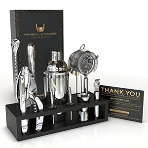 Highball & Chaser 13-Piece Cobbler Cocktail Shaker Set Stainless Steel Mixology Bartender Kit With Stand For Home Bar Cocktail Set | Laser Engraved Cocktail Tools | Plus Ebook with 30 Cocktail Recipes