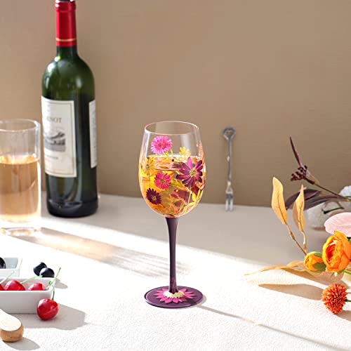 Nymphfable Forever Flower Wine Glass 15Oz Hand Painted Wine Glasses, Colorful Wine Glasses Birthday Wedding Gifts For Women #TOP1