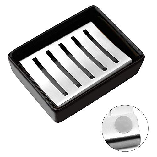 YOCZOX - Jabonera de Acero Inoxidable con Asiento de cerámica Antideslizante para baño, Ducha, Cocina organizada, Doble Capa de Drenaje