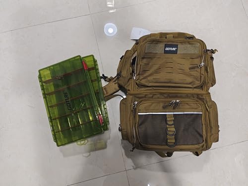 Goture フィッシングリュック 釣りバッグ タックルバッグ 30L大容量 600Dオックスフォード SBSジッパー 撥水加工 3600大容量ルアーケース2個付き レインカバー付き ロッドホルダー 軽量 タックル収納 多機能 釣り 登山 旅行 アウトドア 携带性 カーキ
