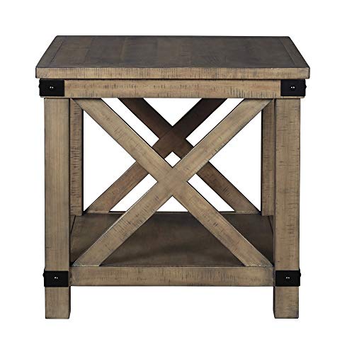 Signature Design by Ashley Aldwin Farmhouse Square End Table with Crossbuk Details, Light Brown - Image 3