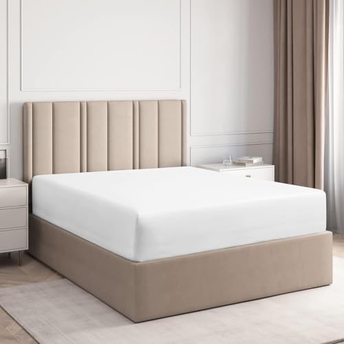 CGK Linens Cotton Fitted Sheet Queen Size - 100% Cotton - 400 Thread Count - White