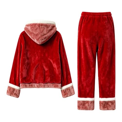 Aniywn Womens Winter Pajamas Fleece Long Sleeve Zip Up Hoodie Pants Set Red - image 4