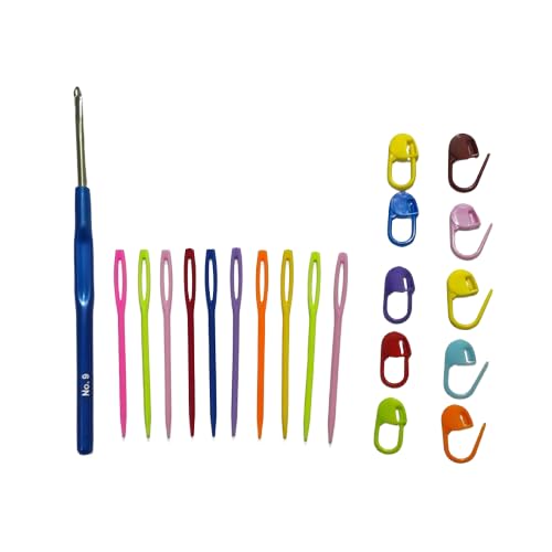 3.5 mm No. 9 Crochet Hook Needle + Locking Stitch Markers (Multi, 10Pcs) + Large Eye Plastic Needle (Multi, 10Pcs) Combo of 21 Pcs-image-45