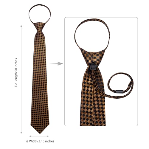 Image of DiBanGu Mens Zipper Ties Silk Adjustable Necktie Pocket Square | Paisley /Striped Pattern,Pre-tied Gift Tie Sets,Jacquard Woven,Pocket Square Cufflinks,Great for Formal & Business Wedding