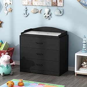Nursery Dresser 3-Drawer Changing Dresser, Changing Table Top, for Nursery Room Black (35.4”W x 19.2”D x 35.4”H)