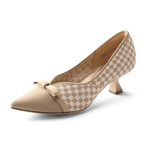 Burudani Women's Sbdpu2308W Kitten Heels Pointed Toe Work Pumps Comfortable Knitted Closed Toe Dress Wedding Shoes,Beige Grid,Size 9.5 #TOP16