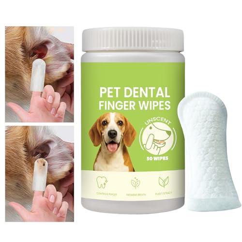 Dtharen 犬用 指サシ 歯磨きシート - 犬用フィンガーシート 歯のクリーニングに | 小型犬猫ケア 50枚入り 息ケア 歯磨き