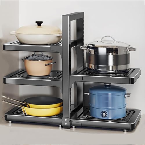 Adjustable Pots and Pans Organizer Rack - Heavy Duty Under Sink Storage Solution for Kitchen Counter and Cabinet