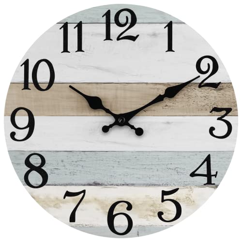 Image of KECYET 12 Inch Wall Clock Rustic Wood Wall Clocks Battery Operated No Tick Clocks Decorative for Kitchen Living Room Bathroom Farmhouse