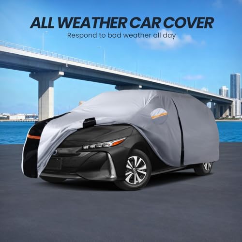 Image of Multi-Layer Car Cover Custom Fit for Toyota Prius(2011-2026), 100% Waterproof All Weather for Automobiles, Gift with Towel, Heavy Duty Car Covers for Rain Sun UV Protection with Door Zipper