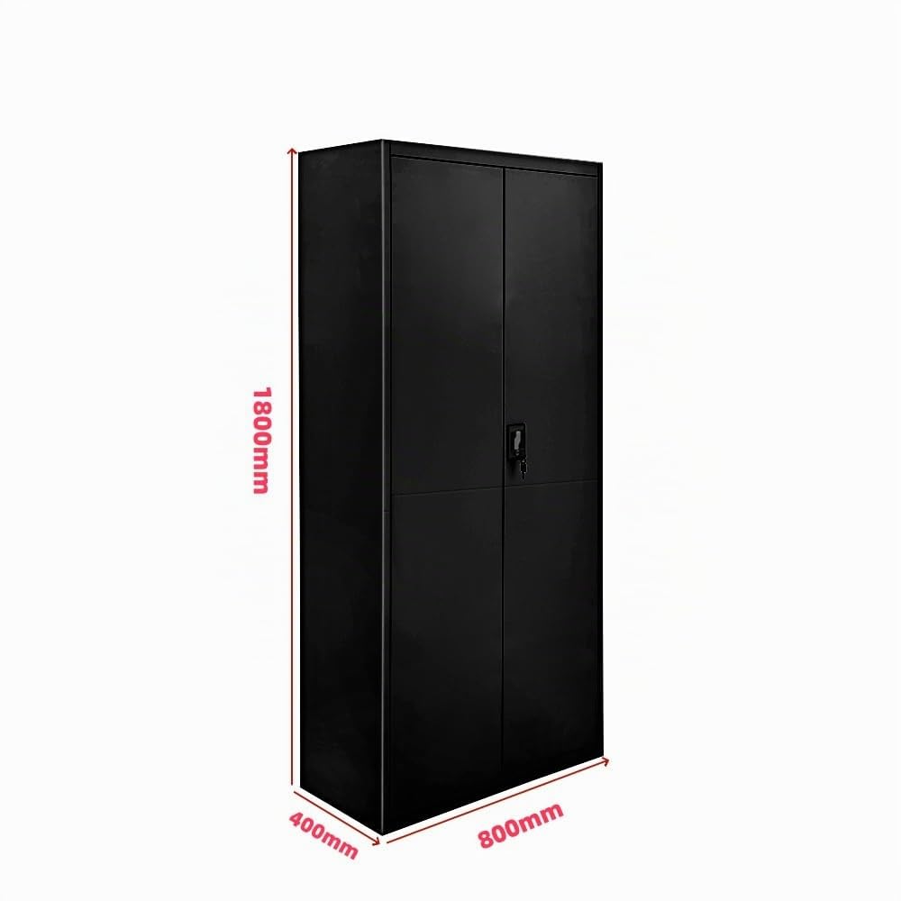 Panana Armoire de bureau en métal à 2 portes, 3/4/5 étagères, 90/109/185 cm de haut (noir, 5 niveaux)