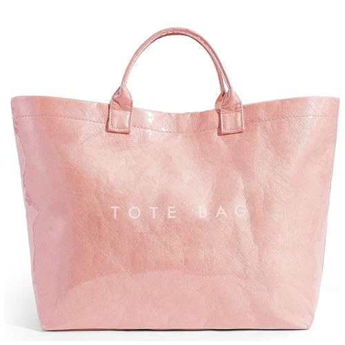 Image of Large Tote Bags for Women PVC Clear Totes Bag Plastic Carry All Bag Kraft Paper Shoulder Handbag Hobo for Work Travel