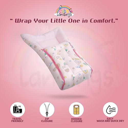 Image of 3 in 1 Muslin Cotton Sleeping Bag for Newborn Baby|Carry Nest|Lightweight|Skin Friendly|Convertible|Hypoallergenic|Portable Bassinet |Essential (Aslo use as Gaddi Set, 0-6 Months, Pink)