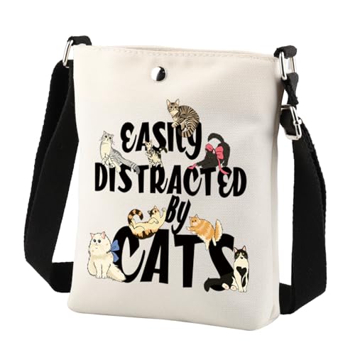 Cat Crossbody Bag Cat Gifts For Cat Lover Easily Distracted By Cats Crossbody Purse Canvas Bag Cat Crossbody Cell Phone Purse