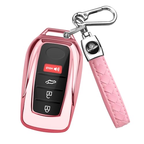 QBUC for Toyota Key Fob Cover with Keychain Fit for Toyota Venza Corolla Cross Grand Highlander Tundra RAV4 Prime Prius Land Cruiser Sequoia Sienna Crown Tacoma 2025 Camry (Pink)