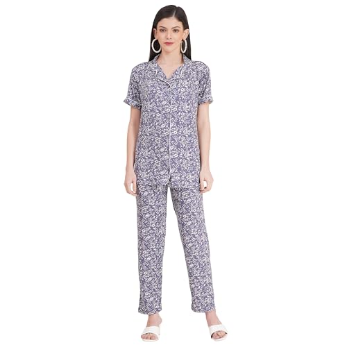 Image of Women's Pure Cotton Top & Pyjama Set - Printed Nightwear and Loungewear, Comfortable Night Suit for Sleep and Relaxation