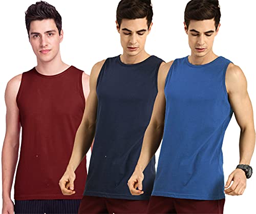Round Neck Sleeveless Plain-Solid 100% Cotton Men's Vest (Combo of 3)-image-24