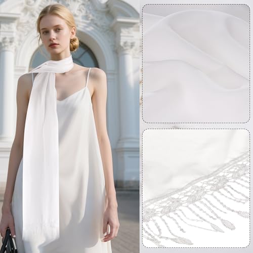 Shawls and Wraps for Evening Dresses Chiffon Shawl Wraps for Women with Tassel Lace Wedding Soft Scarf Bridal Shawl4