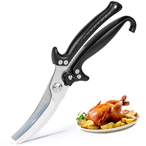 Küchenschere, Küchenschere, robuste Geflügelschere, VIBIRIT scharfe Kochschere, Edelstahlschere, federbelastet, spülmaschinenfest, schwarze Schere für Fleisch, Huhn, Fisch, Knochen Cover