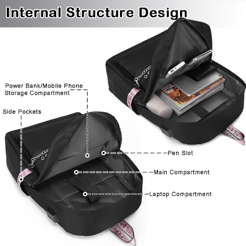 Image of ZJYJING Anime Backpack for School Laptop Backpack with USB Port, Casual Travel Casual Daypack for Teens Girls, Black