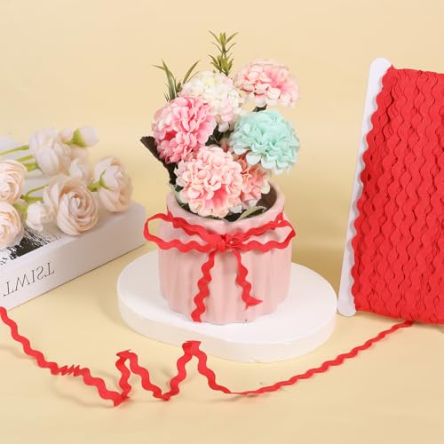 RIC Rac Trim, 5mm 25m Rote Wellenförmige Geflochtene Borte Fransenbesatz Gewebte Spitze Ric Rac Band für Nähen Kleidung Kleid DIY Basteln Geschenkverpackung Hochzeit Weihnachtsfeier Dekoration