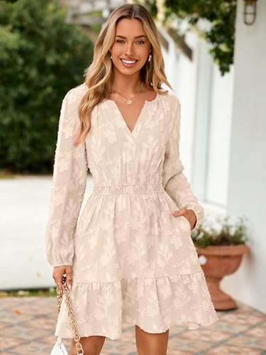 Image of BerryGo Womens Long Sleeve Mini Dress Casual A Line Flowy Loose Vacation Party Babydoll Fall Short Dresses with Pocket