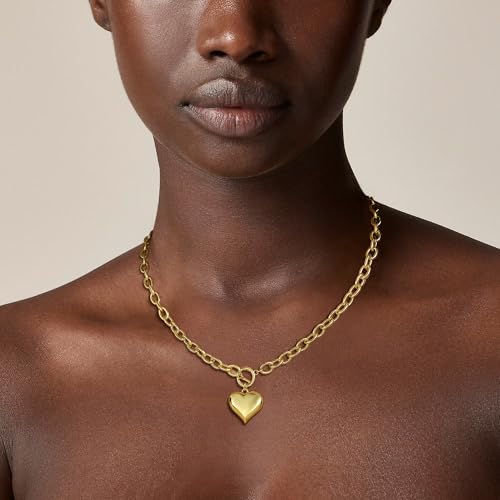 BERISO Gold Chunky Necklaces for Women 14K Gold/Silver Plated Chain Toggle Clasp Necklace Dainty Heart Pendant Paperclip Necklace Evil Eye Choker Necklace For Women2