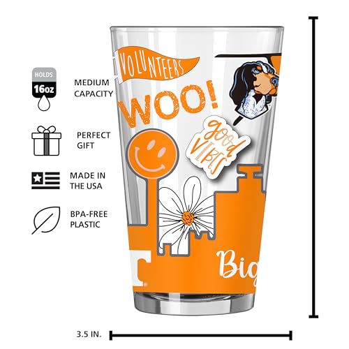 Image of Logo Brands NCAA 16 oz Pint Glass - Durable Glass With Bold Team Color- Chip-Resistant Rim Drinkware For Fans, Tailgates, Home Bars & Everyday Use