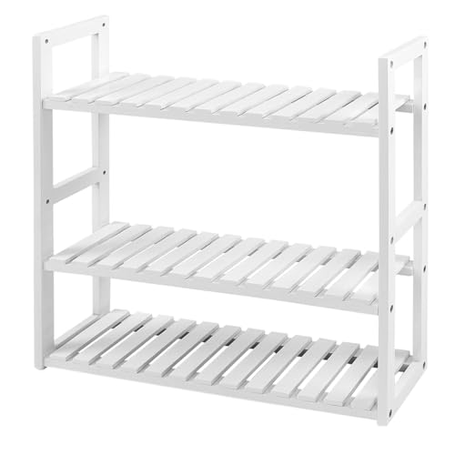 SONGMICS Mensole da Bagno, Scaffale da Bagno con 3 Ripiani Regolabili in bambù, da Parete o da Terra, Porta Piante, per Soggiorno Balcone Cucina, 60 x 15 x 54 cm, Bianco BCB13W