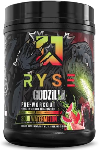RYSE Godzilla X Noel Deyzel Pre Workout Powder - Sour Watermelon - 400mg Caffeine, High Stim Pre-Workout for Men & Women with Citrulline & Beta Alanine - Energy, Pump & Focus - 20/40 Servings