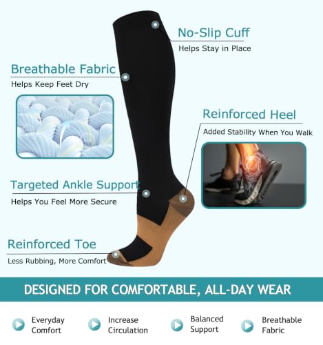 Image of 8 Pairs Compression Socks Women Men 15-20mmHg Knee High Support Circulation