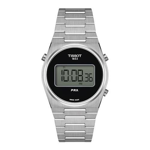 TISSOT Mens Digital Watch, Black Dial, Black Stainless Steel Bracelet, 40mm Case, 100m Water Resistant, Swiss Quartz Movement, Push Button Foldover Clasp, T1374631105000