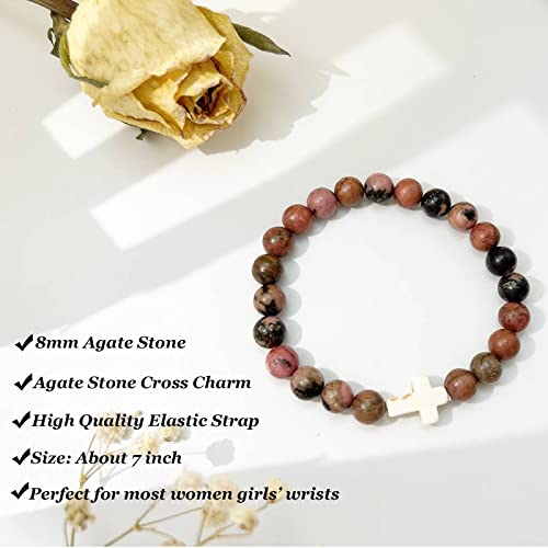 Image of Confirmation Gifts for Teenage Cross Charm Beaded Bracelet for Women /Men Relax Anxiety Jewelry Faith Gifts Catholic Sponsor Gift (Red)
