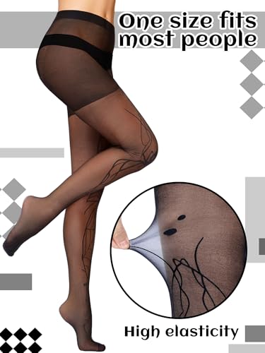 3 Pairs Halloween Fishnet Stockings for Women Black Lace Patterned Tights High Waist Stockings Hole Pantyhose3