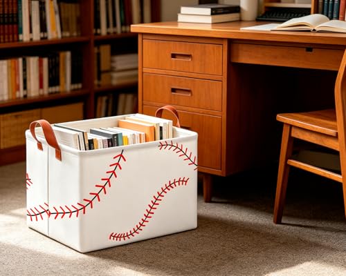 Image of CLOCOR Rectangular Storage Basket Empty,Waterproof Storage Bin with Handles(Baseball Stitching)