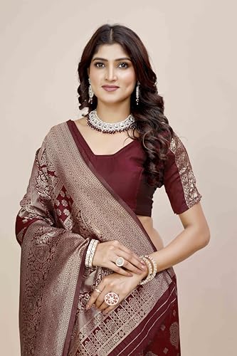 Image of Shasmi Women's Banarasi Saree Pure Kanjivaram Silk Saree Soft new ladies 2025 Design Wear Pattu Sarees Party Sari collections With Blouse Piece for Wedding sadi (PARI-218)