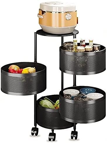 JUNC Closet Storage Shelves, 360-degree Movable Cylindrical Household Spice Racks, Seasoning Jars, Vegetable and Fruit Kitchen Storage Carts (Color : B, Size : 75cm×34cm)