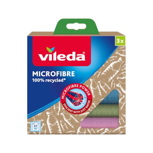 Vileda Microfibre Recycled 3 Cloths, Multicolor, Polyester, 3 Units (Pack of 1)
