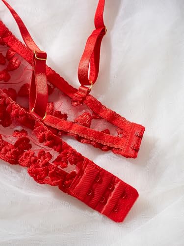 Image of Sexy Floral Embroidered Flower Mesh Underwire Push Up Lingerie Set