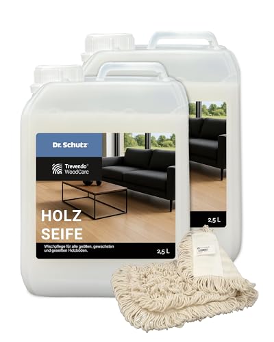 Dr. Schutz Holzseife by Trevendo Woodcare - natürliche Holzpflege für geölte, gewachste & seifenbehandelte Holzoberflächen | pflegend & rückfettend | Made in Germany (2x2,5 Liter) - inkl. Wischmopp
