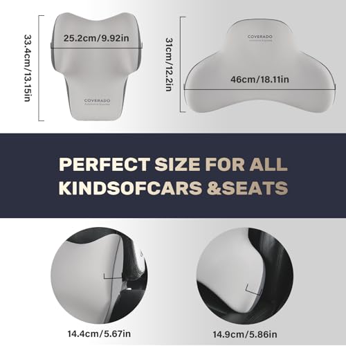 Image of Coverado Lumbar Support and Headrest Pillow for Car, Memory Foam Ergonomic Head Neck Support Pillow for Driving Seat, Back Support and Pain Relief, Seat Cushion for Car, Driver, Office
