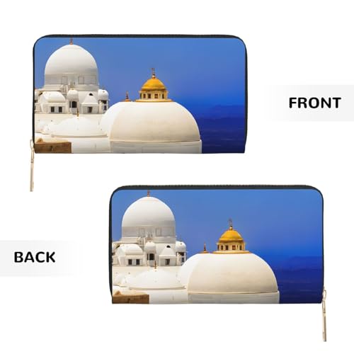Leather Wallet for Women Ladies Novelty Printed Around Zipper Long Wallet Phone Purse Credit Card Holder, Santorini Greek Island sea View3