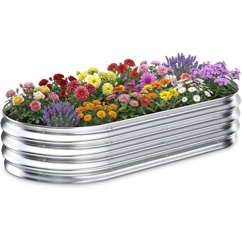 Image of Galvanized Raised Garden Bed Outdoor, 5x2.5x1ft Metal Heavy Duty Planter Boxes for Gardening, Easy Assemble Small Oval Plant Container Kit for Vegetables, Flowers, Fruits, Silver, 1 Pack