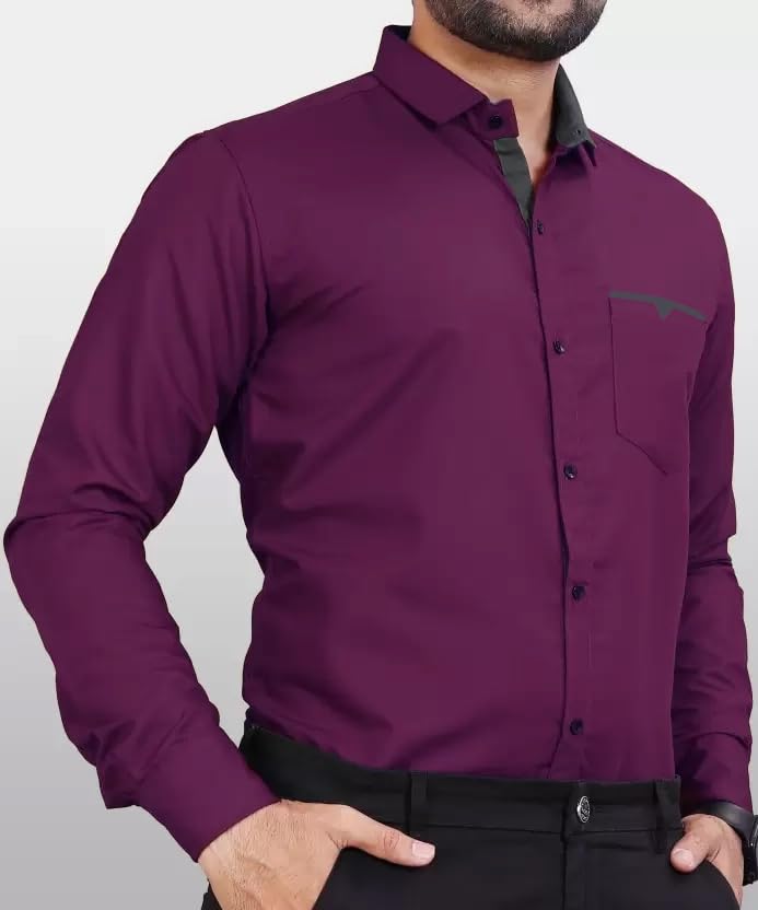 Image of CB-COLEBROOK Men's Regular Fit Solid Soft Touch Cotton Casual Shirt with Pocket Design with Spread Collar & Full Sleeves (Available in Plus Size)