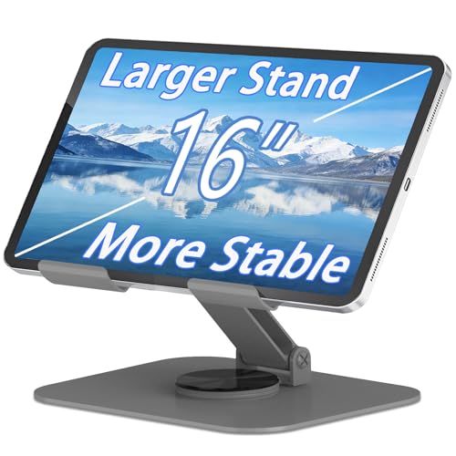 TAPMEI Larger Metal Tablet Stand Adjustable 360 Rotation Tablet Holder Compatible with 4-16 Tablet Such as iPad Pro iPad Air Mini Tab S10 Ultra (Grey)