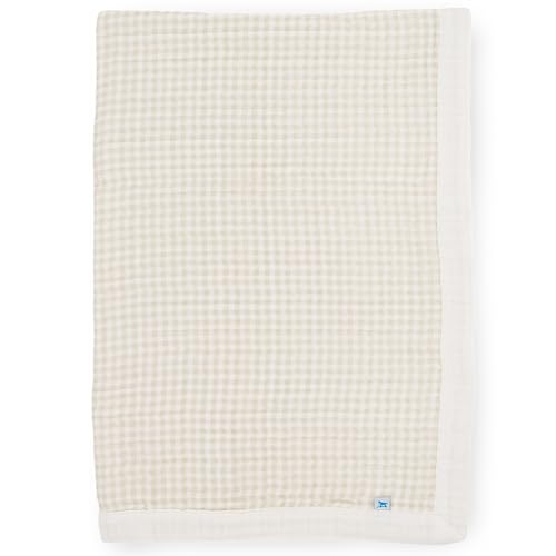 Image of Little Unicorn Newborn Receiving Quilt | Ultra- Soft, Multi-Layered Muslin Fabric | Gift for Newborns & on-The-go (Tan Gingham)