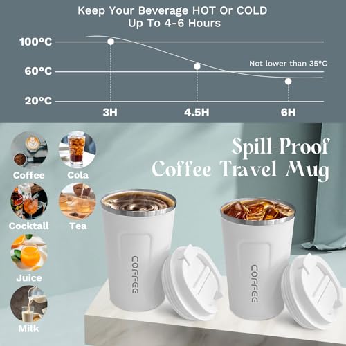 Image of Insulated Travel Coffee Mug, Stainless Steel Coffee Cup with Leakproof Lid