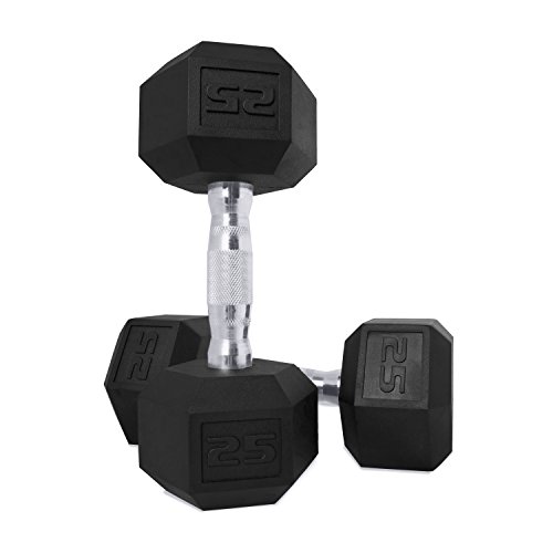 CAP Barbell SDPP-050 Color Coated Hex Dumbbell, Black, 25 Pound, Pair